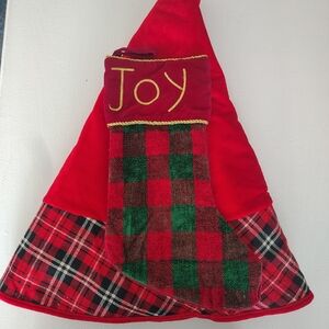 Red Plaid Christmas Tree Skirt with Joy Stocking